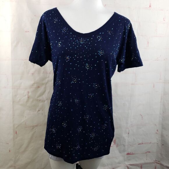 3/$25 J Crew Blue semisheer sparkle tee blue med - Picture 1 of 6